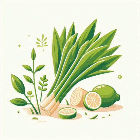 lemon, ginger, lemon, lime and herbs - vector illustrationのイラスト素材