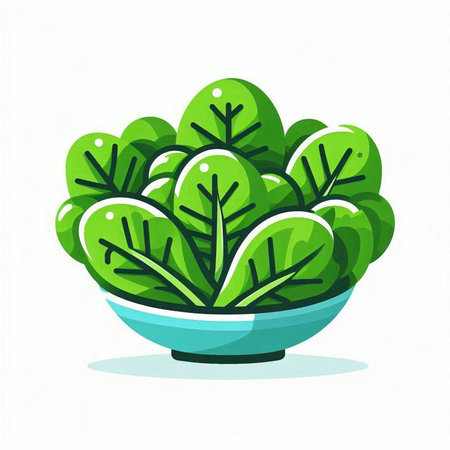 Vector illustration of green salad in a bowl isolated on white background.のイラスト素材