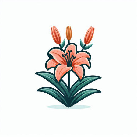 Lily flower vector illustration. Floral icon isolated on white background.のイラスト素材