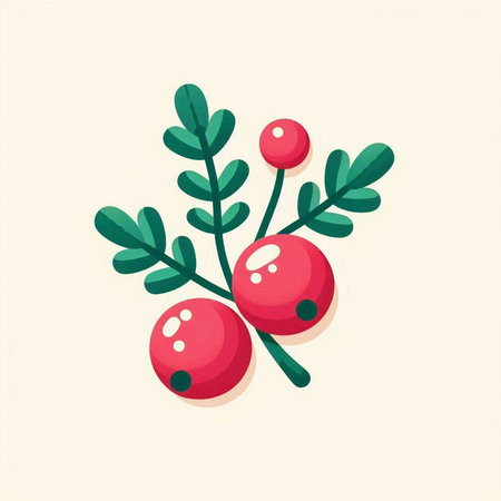 Christmas vector illustration with holly berry and green leaves. Flat style.のイラスト素材
