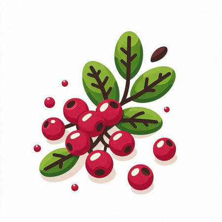 Cranberry with green leaves isolated on white background. Vector illustration.のイラスト素材