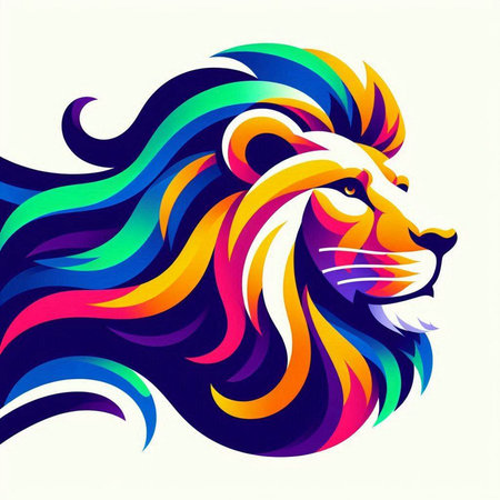 Lion head with colorful hair. Vector illustration for your design.のイラスト素材