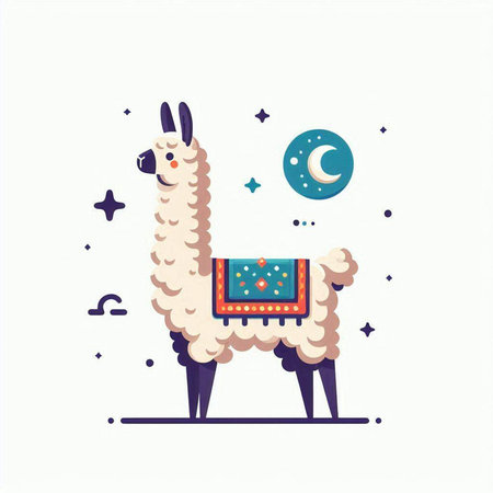 Cute llama and moon. Vector illustration in flat style.のイラスト素材