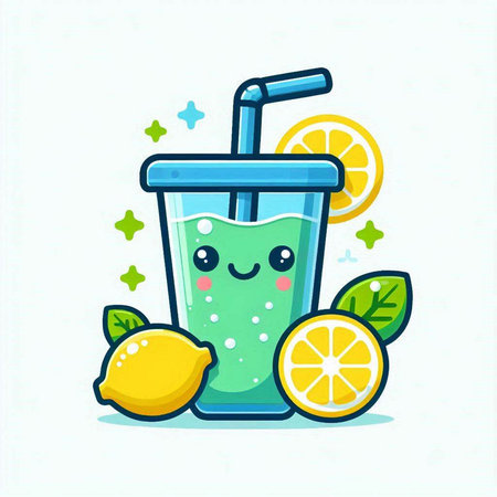Cute lemonade cartoon character vector illustration. Lemonade character.のイラスト素材