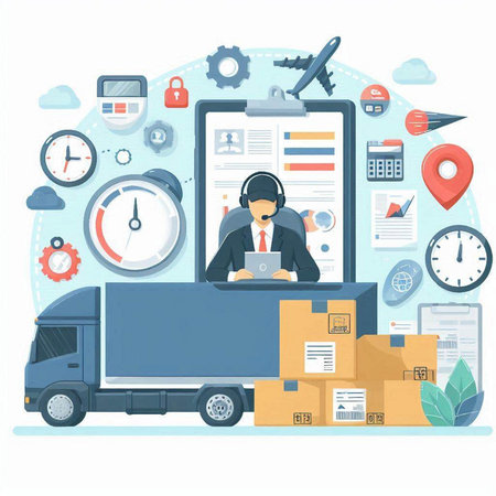 Delivery and logistics concept. Vector illustration in flat style. Delivery service, online order, tracking.のイラスト素材