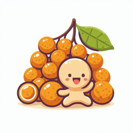 Funny cartoon character with longan fruit on white background. Vector illustration.のイラスト素材