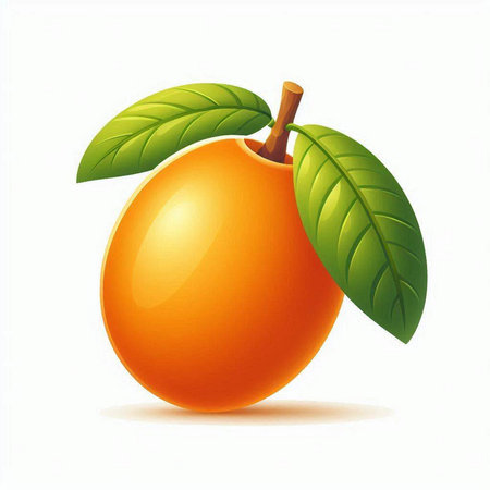 Illustration of a fresh orange with green leaves on a white backgroundのイラスト素材