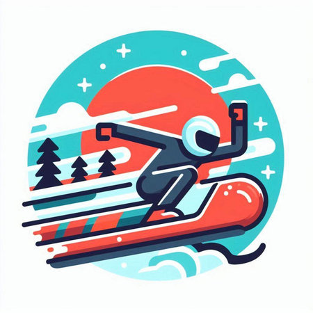 Snowboarder in the mountains. Vector illustration in flat style.のイラスト素材