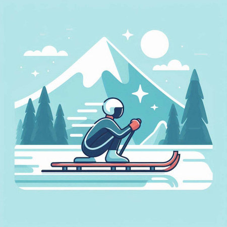 Skiing in the mountains. Vector illustration in flat style.のイラスト素材