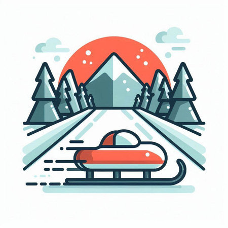 Winter sport flat line icon. Vector illustration of snowmobile on road.のイラスト素材