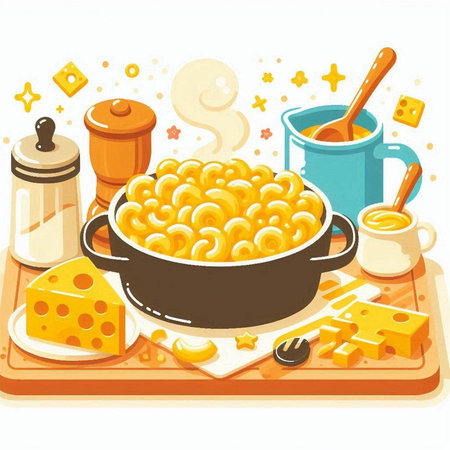 Illustration of a bowl of macaroni with cheese and honeyのイラスト素材