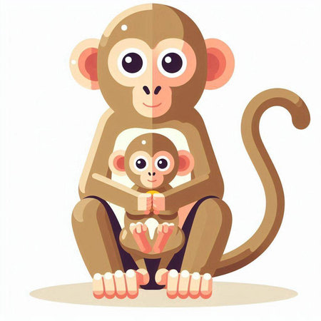 Cute monkey sitting on the floor and holding a candle. Vector illustrationのイラスト素材