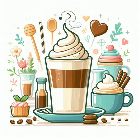 Coffee and sweets. Vector illustration of a cup of coffee.のイラスト素材