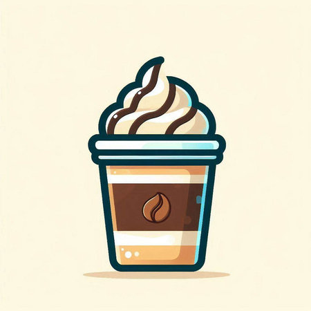 Coffee cup with whipped cream. Vector illustration in cartoon style.のイラスト素材