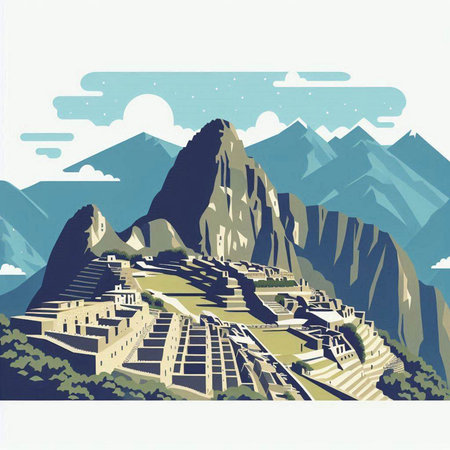 Machu Picchu, Peru, South America. Travel vector illustration.のイラスト素材