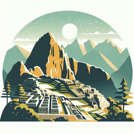 Mountain landscape in retro style. Vector illustration for your design.のイラスト素材