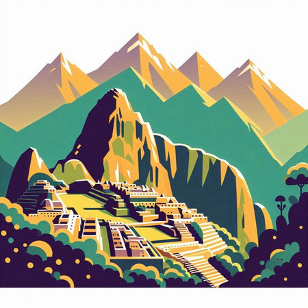 Mountains landscape vector illustration. Landscape of mountains with houses.のイラスト素材