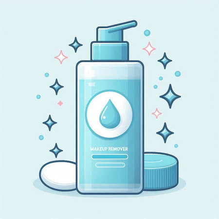 Vector illustration of a bottle of liquid soap on a blue background.のイラスト素材