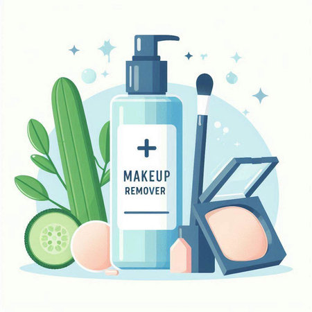 Makeup products and cosmetics. Vector illustration in a flat style.のイラスト素材