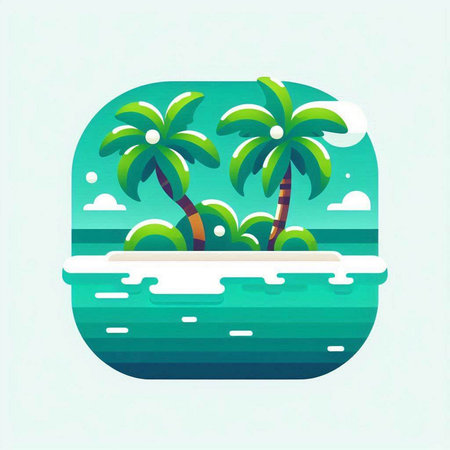 Tropical island with palm trees and sea waves. Vector illustrationのイラスト素材