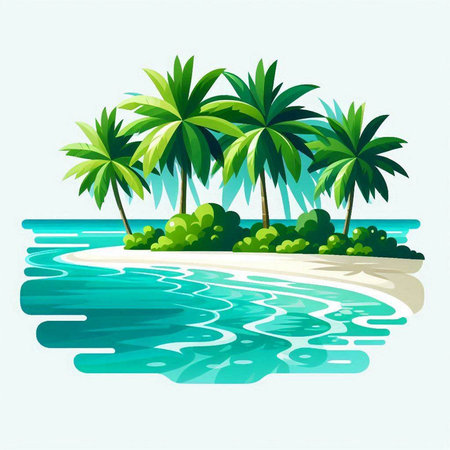 Tropical island with palm trees and sea. Vector illustration.のイラスト素材