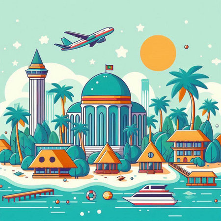 Traveling around the world. Vector illustration in a flat style.のイラスト素材