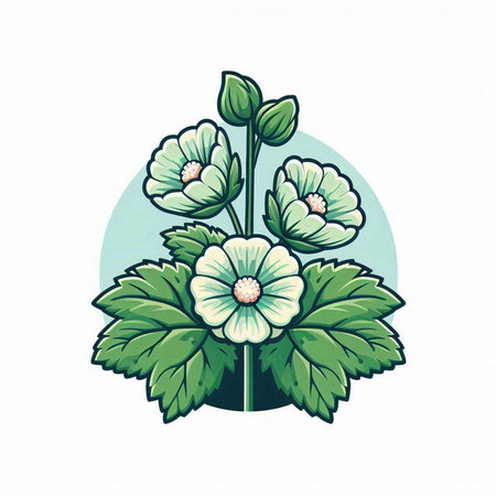 Flowering meadow mallow. Hand drawn vector illustration.のイラスト素材