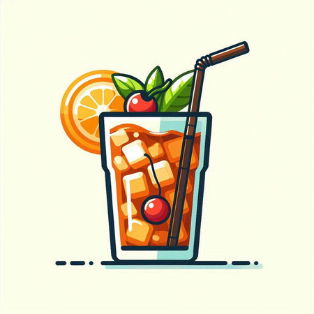 Cuba libre cocktail with orange and mint. Vector illustration.のイラスト素材