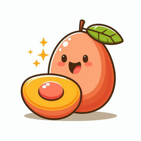 Mango fruit kawaii character isolated on white background. Vector illustration.のイラスト素材