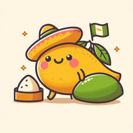 Cute lemon fruit character with sombrero hat, vector illustrationのイラスト素材