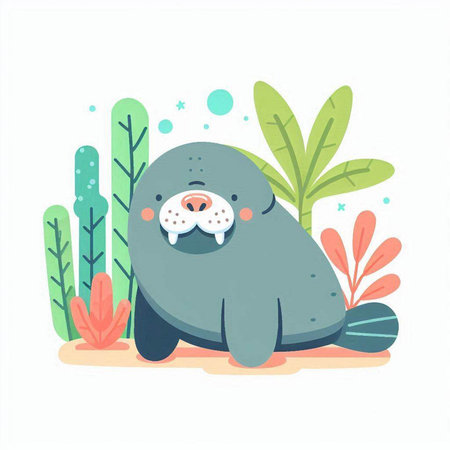 Cute seal in the jungle. Vector illustration in a flat style.のイラスト素材