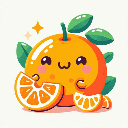 Cute cartoon orange fruit character. Vector illustration of orange fruit.のイラスト素材