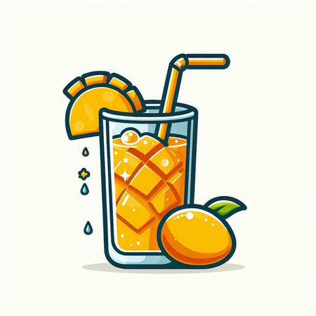 Orange juice with ice. Vector illustration in cartoon style on a white background.のイラスト素材