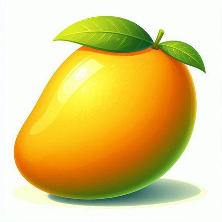 Mango fruit with leaves on a white background. Vector illustration.のイラスト素材