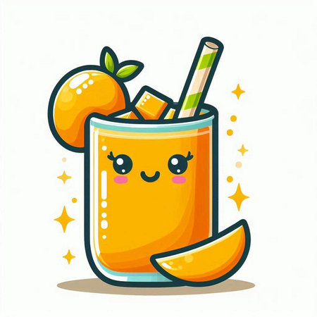 Cute cartoon orange smoothie isolated on white background. Vector illustrationのイラスト素材