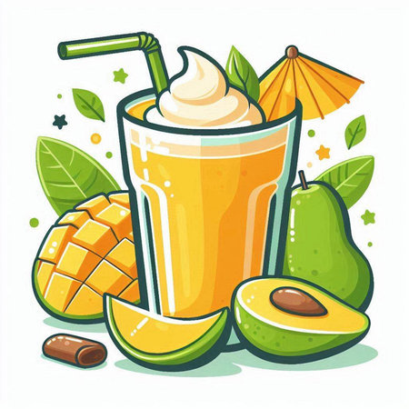Mango smoothie vector illustration. Mango smoothie icon.のイラスト素材