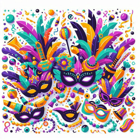Mardi Gras carnival background with mask and feathers. Vector illustrationのイラスト素材