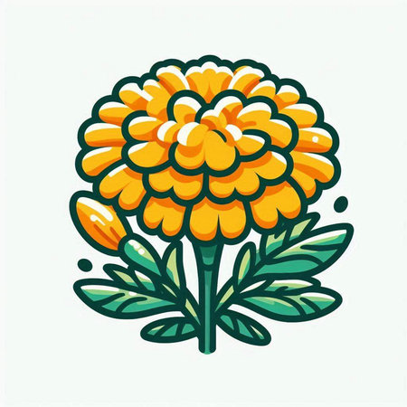 Marigold flower icon. Hand drawn vector illustration. Isolated on white background.のイラスト素材