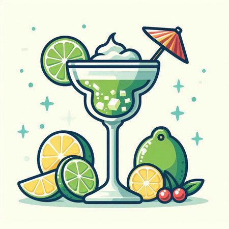 Cocktail with lime, lemon and ice cream. Vector illustration.のイラスト素材
