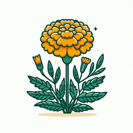 Marigold flower isolated on white background. Hand drawn vector illustration.のイラスト素材