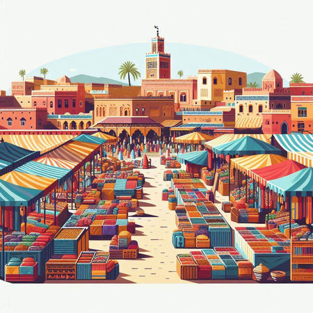Souvenirs market in Marrakech. Morocco. Vector illustrationのイラスト素材