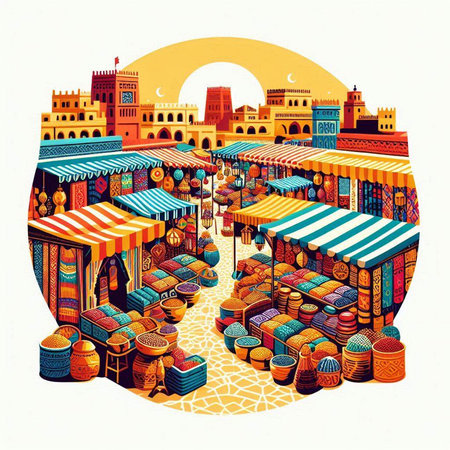 Famous souk in Dubai, United Arab Emirates. Colorful vector illustration.のイラスト素材