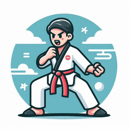 Karate fighter in kimono. Vector illustration in cartoon styleのイラスト素材