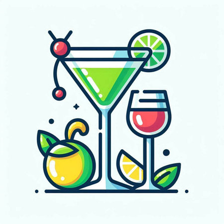 Cocktails line icon. Vector illustration in flat linear style.のイラスト素材