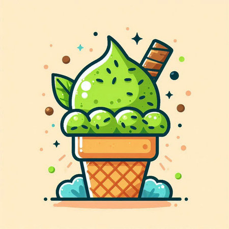 Ice cream in a waffle cup. Cute cartoon vector illustration.のイラスト素材