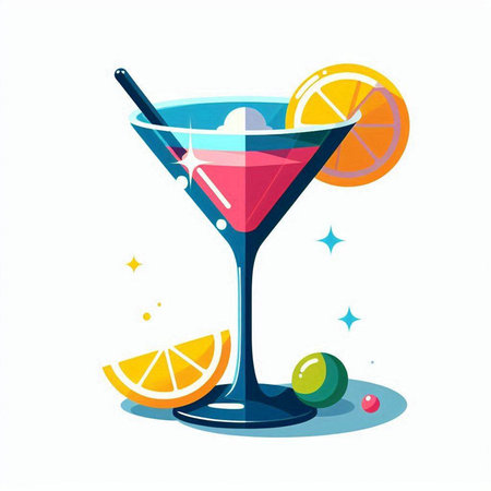 Cocktail in martini glass with lemon and lime, vector illustrationのイラスト素材