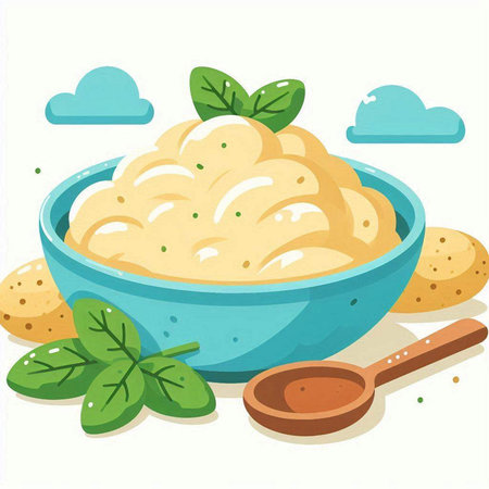 Illustration of a bowl of hummus and ingredients on a white backgroundのイラスト素材