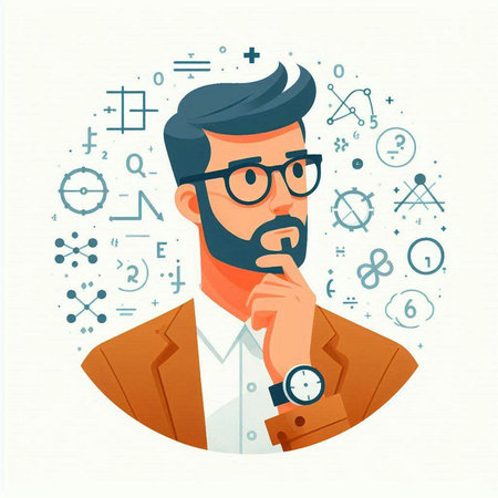Vector illustration of a man with a beard and glasses in a flat style.のイラスト素材