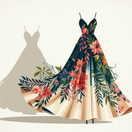 Wedding dress with floral pattern. Vector illustration. EPS10のイラスト素材