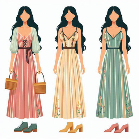 Fashionable women's clothing set. Vector illustration in cartoon style.のイラスト素材